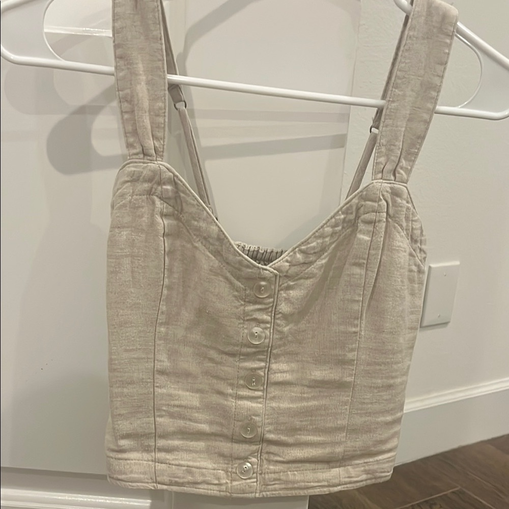 Abercrombie & Fitch Tan linen Crop Top
